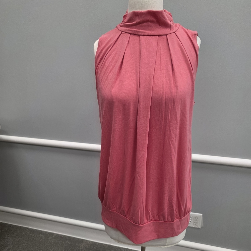 Zenana Mock Neck Elegant Pink Sleeveless Blouse